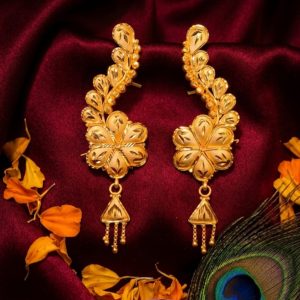 Ornate Festive Gold Plated Hanging Ear Ring