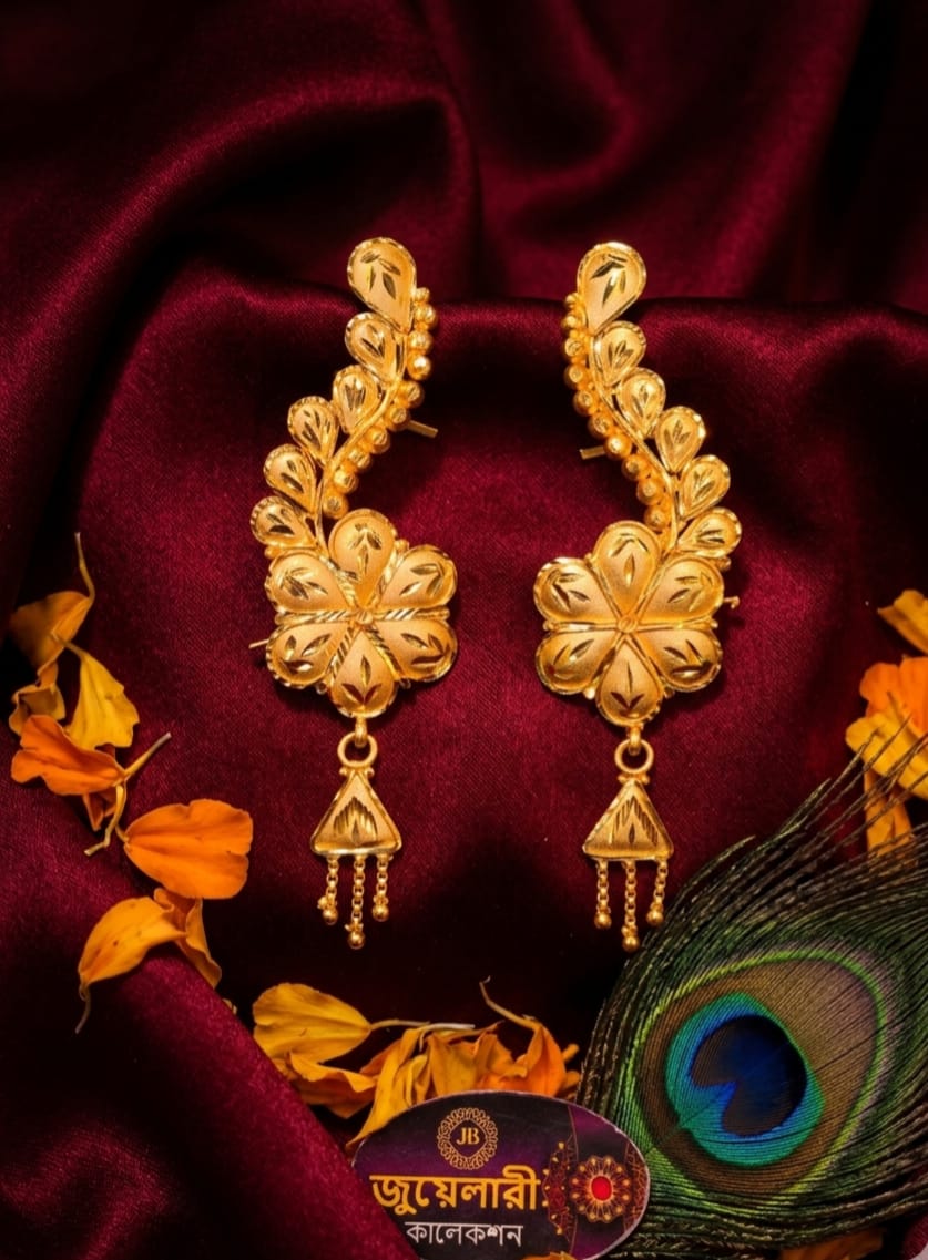 Ornate Festive Gold Plated Hanging Ear Ring
