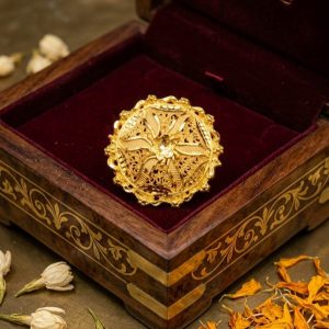 Traditional Floral Gold Plated Adjustable Ring
